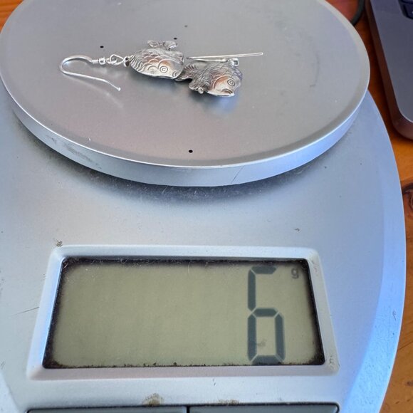 VTG Sterling Silver 925 Textured Puffed Fish Dangle Earrings Size 1.5'' Length - Picture 7 of 7